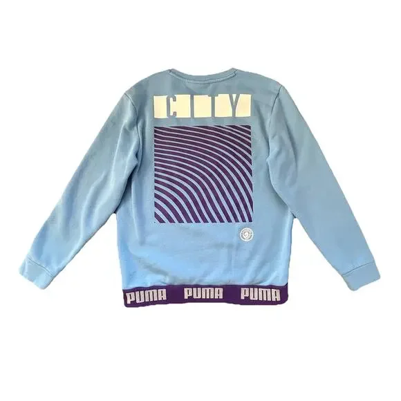 Puma Manchester City FC Soccer Crewneck Sweater Mens Size Medium Blue Sweatshirt - Picture 3 of 13